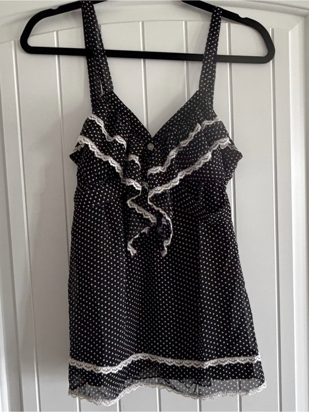 Y2K Polka Dot Lace Ruffle Coquette Babydoll Cami Tank